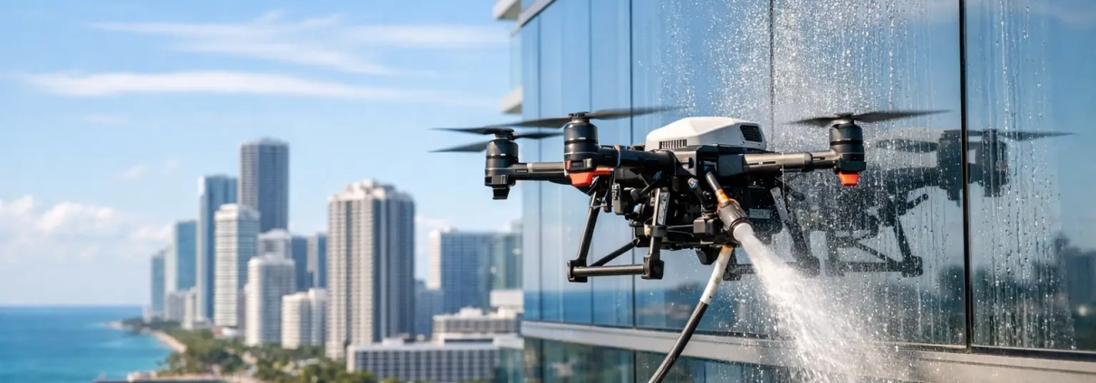 Highrise Drone Cleaning for South Florida Buildings